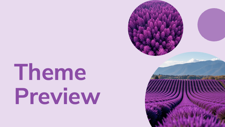 Violet palette with bold circular geometry for marketing and event slides